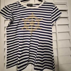 Newport News Kids Striped Tee - Navy and White with Gold Design